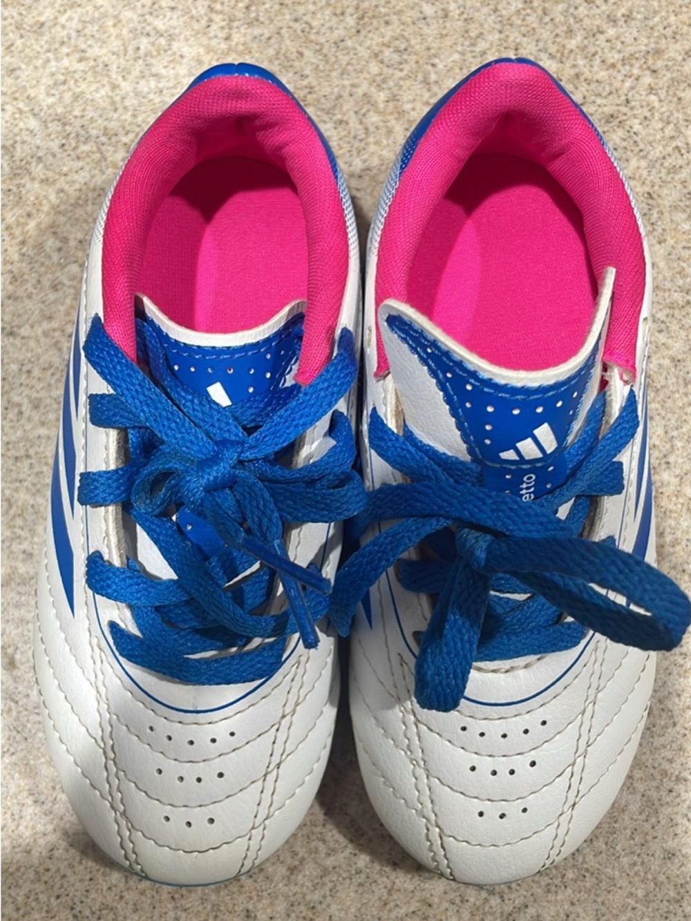 adidas Kids White & Blue Athletic Shoes with Pink Lining - size 9T